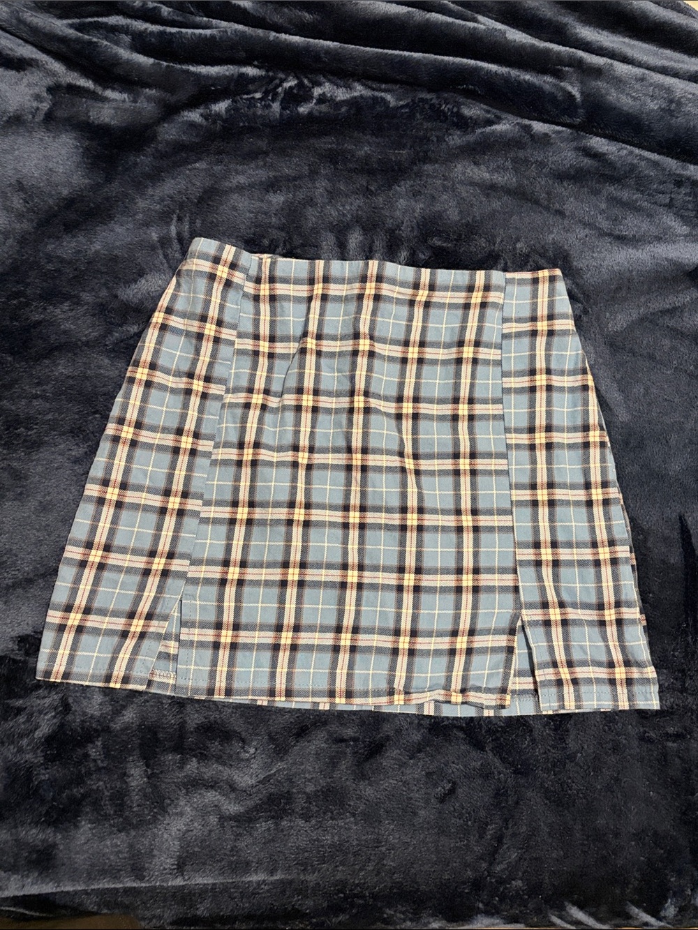 ROMWE Blue and Cream Plaid Mini Skirt
